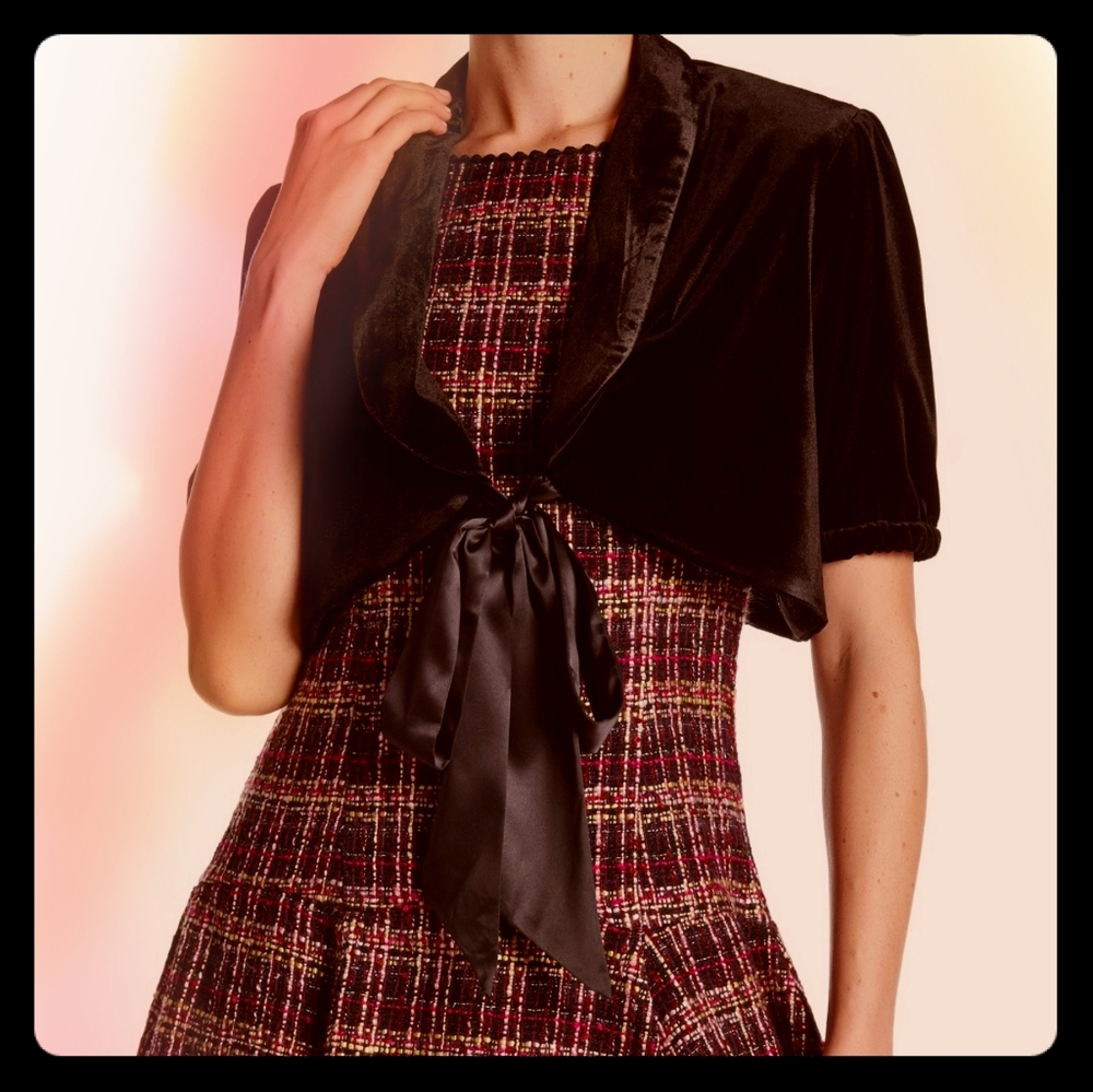 NWT Nanette Lepore Black Velvet Shrug with Bow